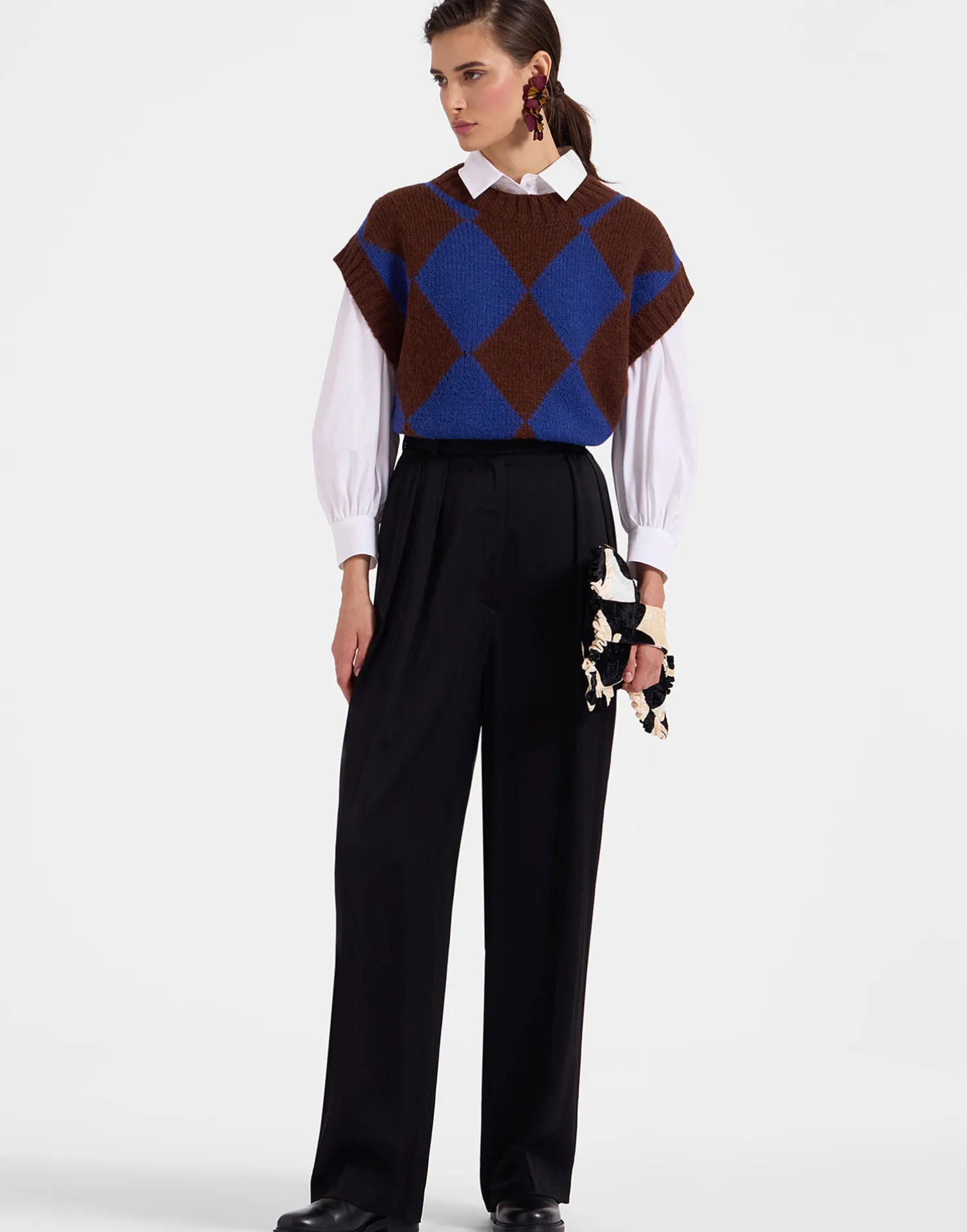 La DoubleJ Maglieria<Argyle GiletBordeaux/Blue in Wool