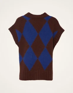 La DoubleJ Maglieria<Argyle GiletBordeaux/Blue in Wool