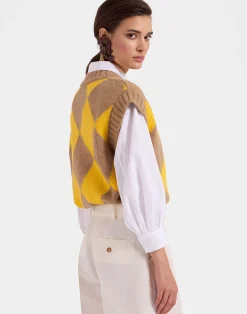 La DoubleJ Maglieria<Argyle GiletCamel/Yellow in Wool