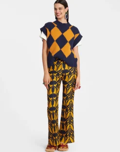 La DoubleJ Maglieria<Argyle GiletNavy & Yellow in Wool