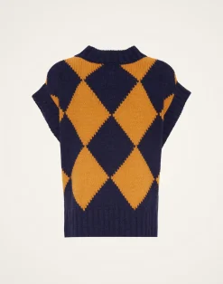 La DoubleJ Maglieria<Argyle GiletNavy & Yellow in Wool
