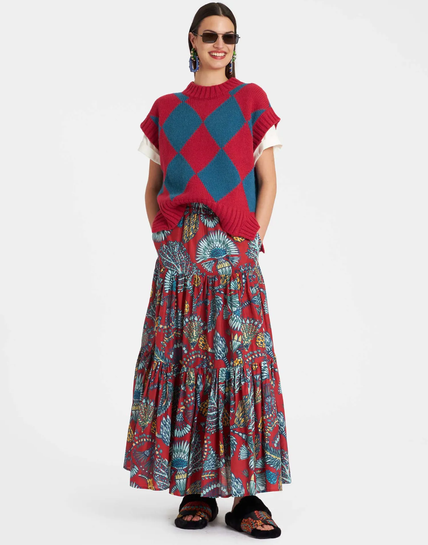 La DoubleJ Maglieria<Argyle GiletRed & Blue in Wool