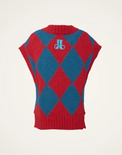 La DoubleJ Maglieria<Argyle GiletRed & Blue in Wool
