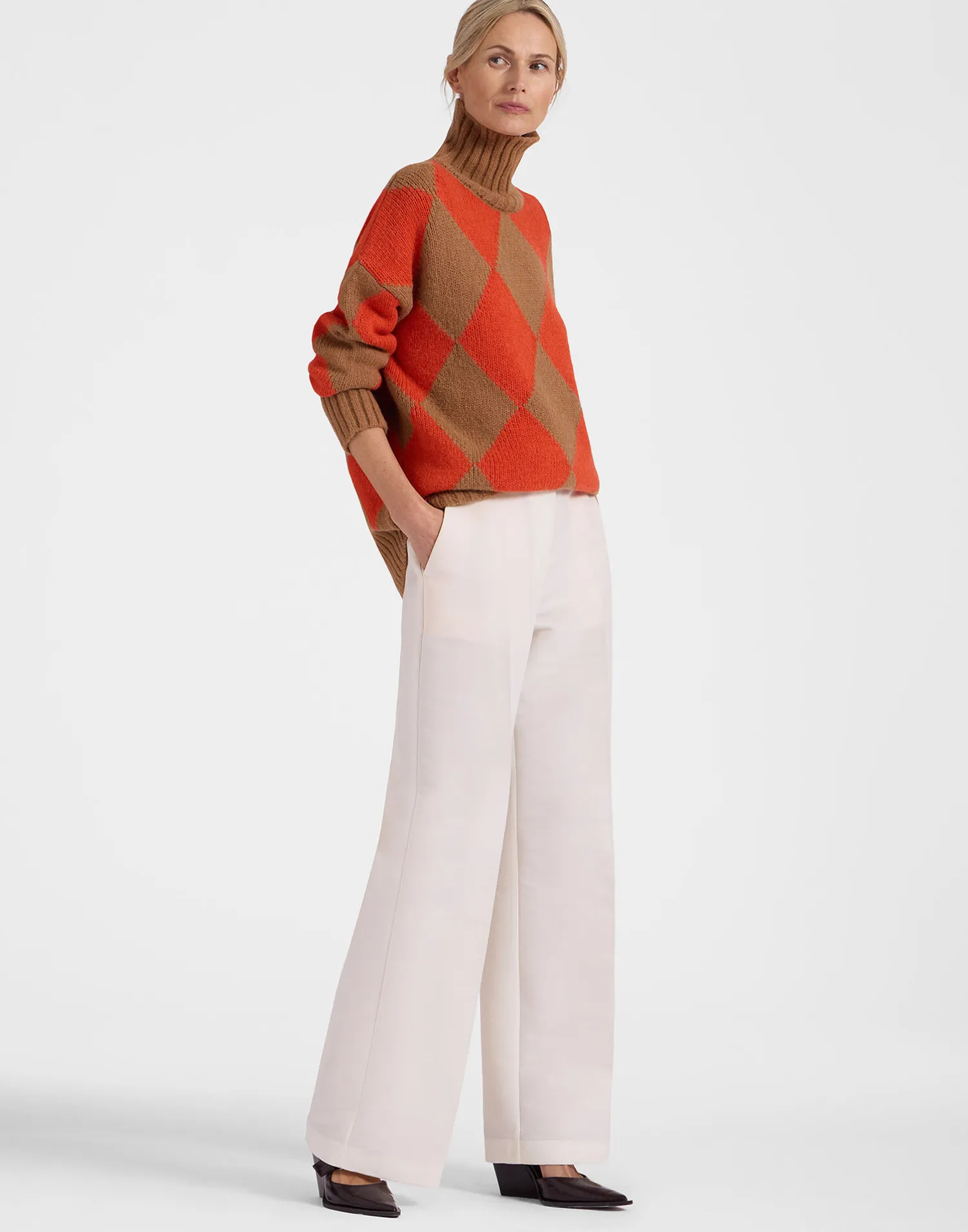 La DoubleJ Maglieria<Argyle SweaterCamel/Orange in Wool