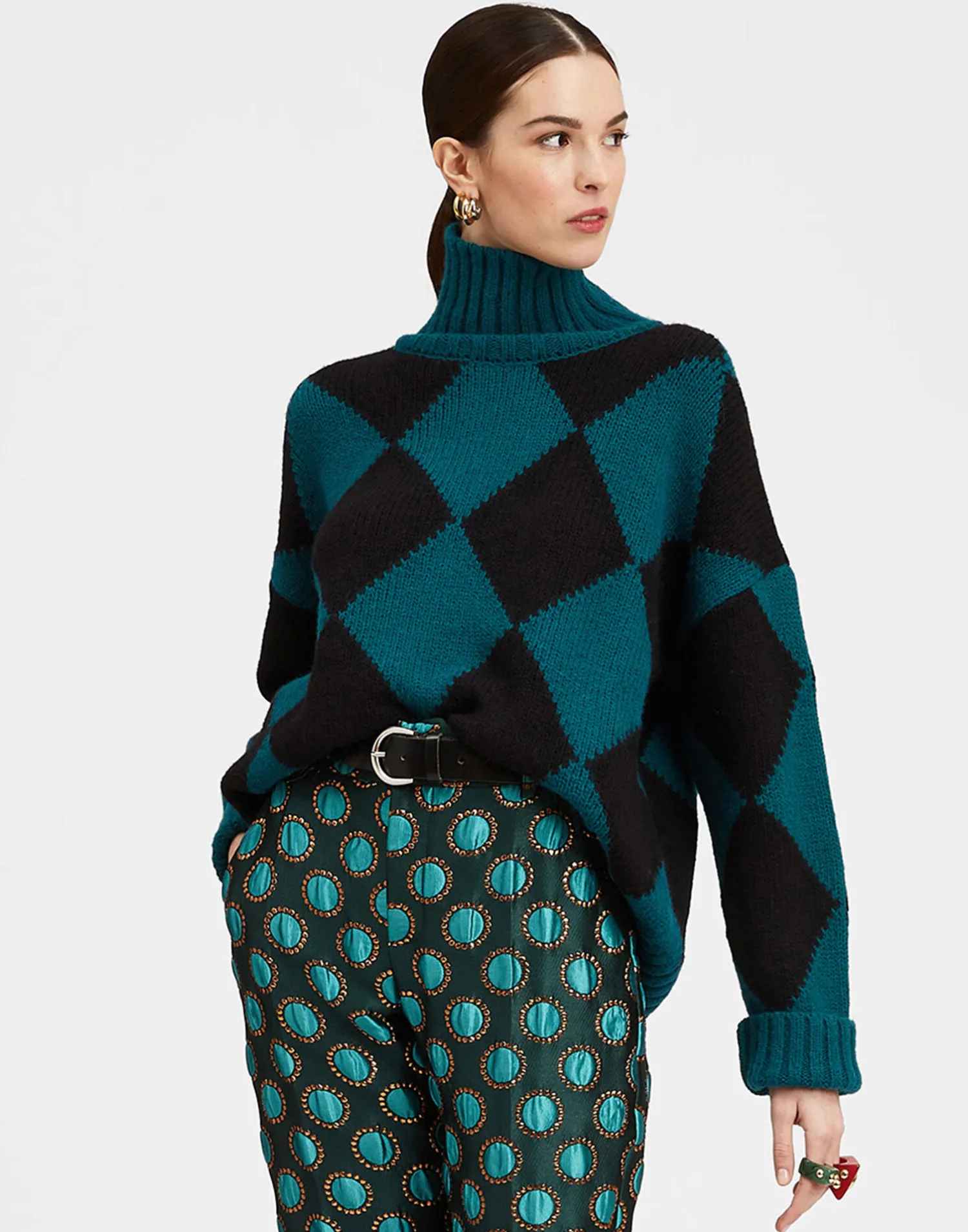 La DoubleJ Maglieria<Argyle SweaterGreen / Black in Wool