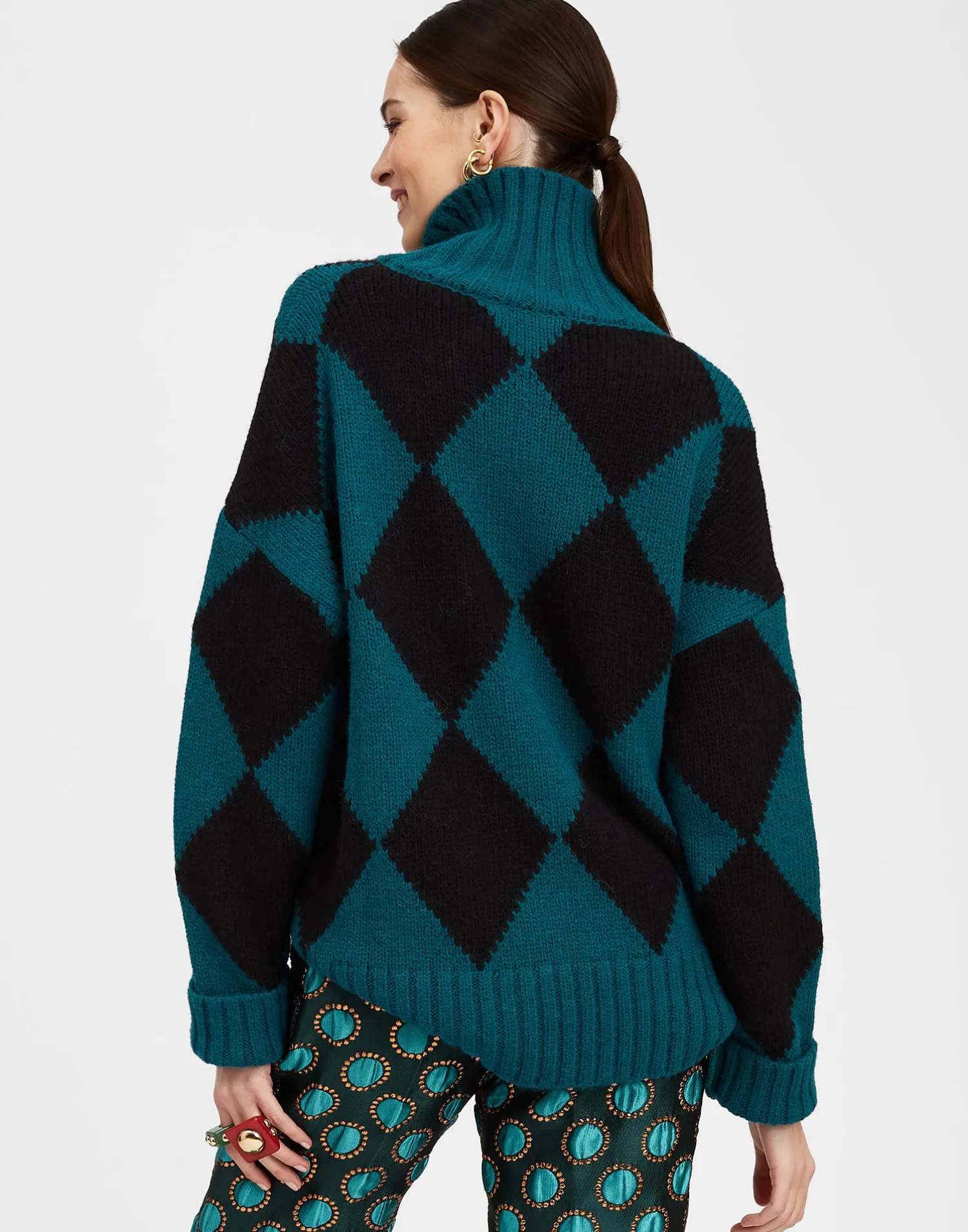 La DoubleJ Maglieria<Argyle SweaterGreen / Black in Wool