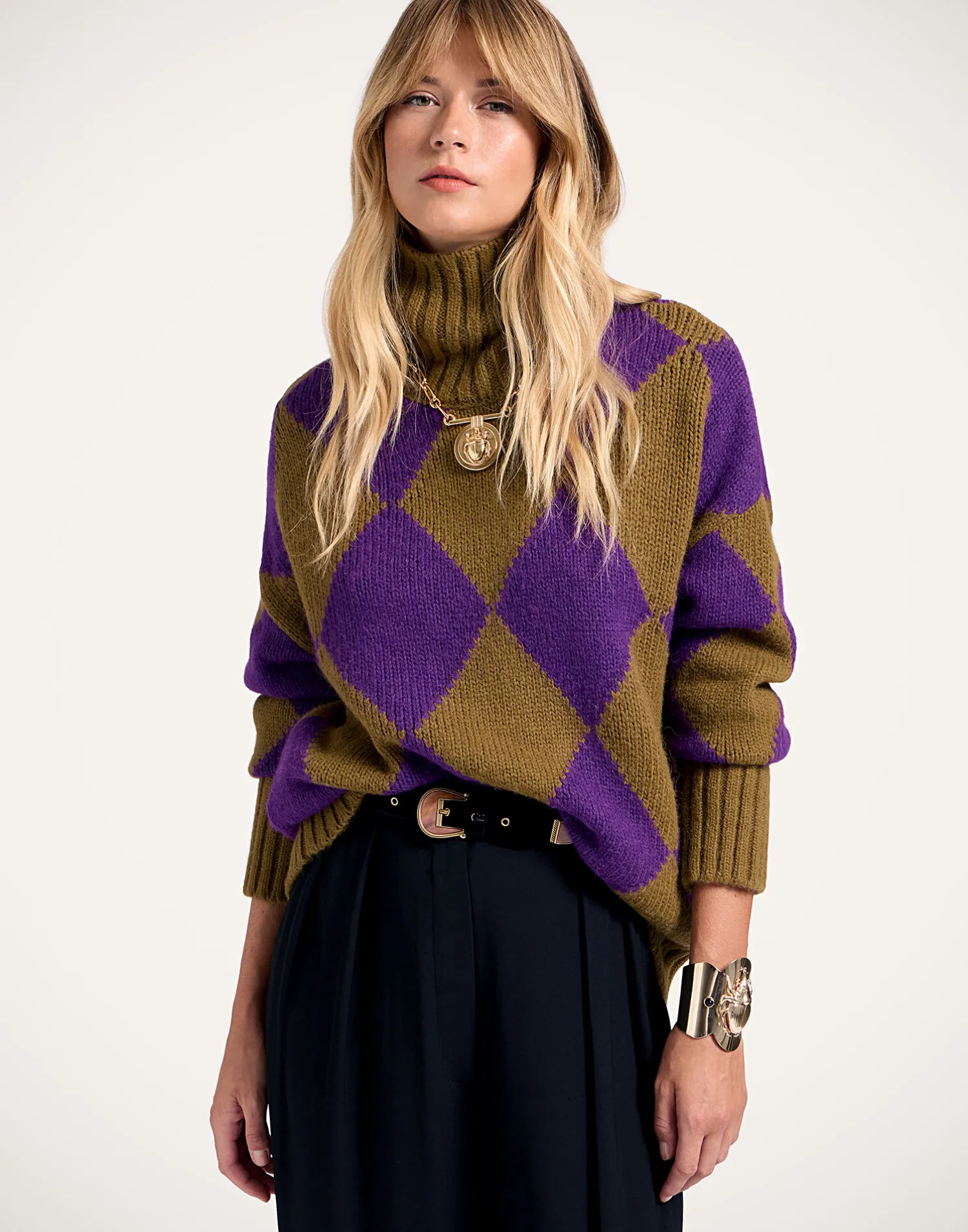 La DoubleJ Maglieria<Argyle SweaterGreen/Purple in Wool
