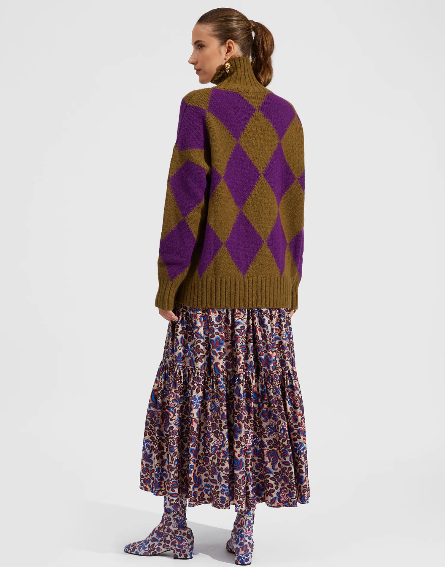 La DoubleJ Maglieria<Argyle SweaterGreen/Purple in Wool