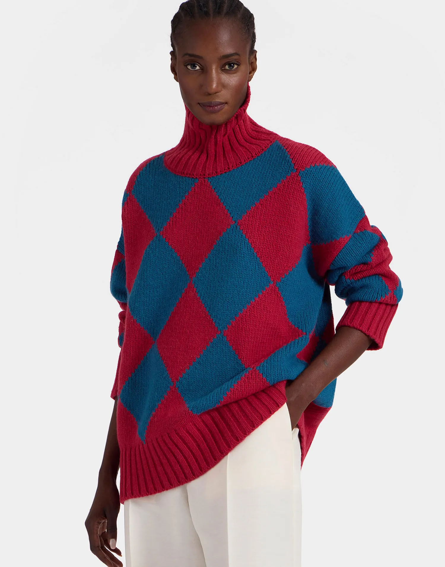 La DoubleJ Maglieria<Argyle SweaterRed & Blue in Wool