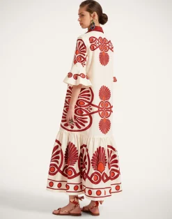La DoubleJ Vestiti<Artemis DressMedallion Plac&eacute;e Cream in Cotton Poplin
