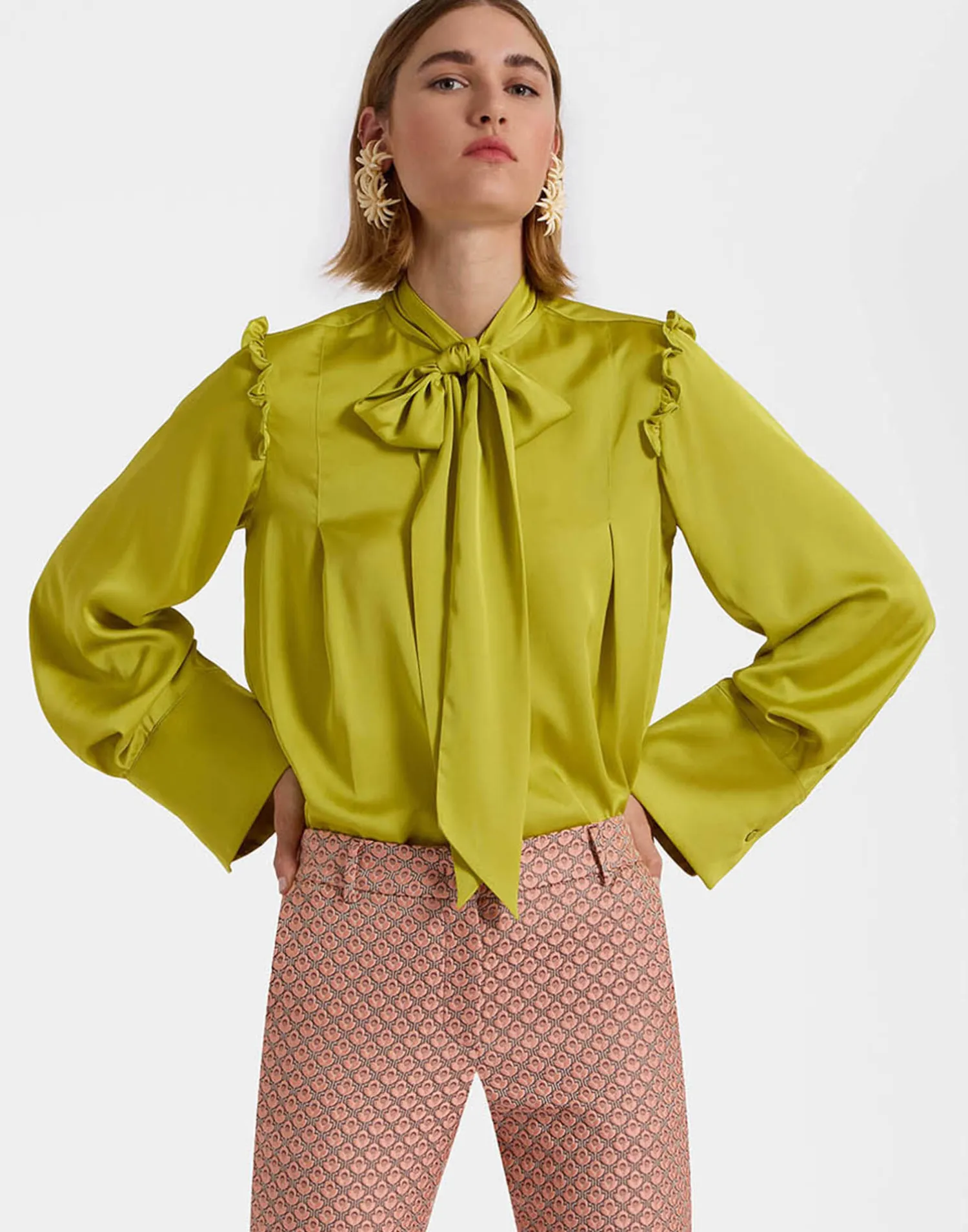 La DoubleJ Camicie E Top<Ascot ShirtAcid Green in Stretch Satin