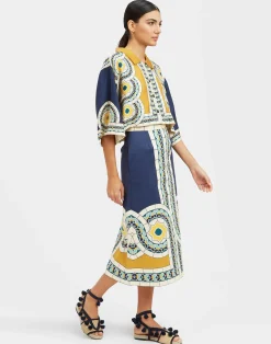 La DoubleJ Gonne<Baia SkirtMudejar Plac&eacute;e Blue in Flat Cotton Stretch