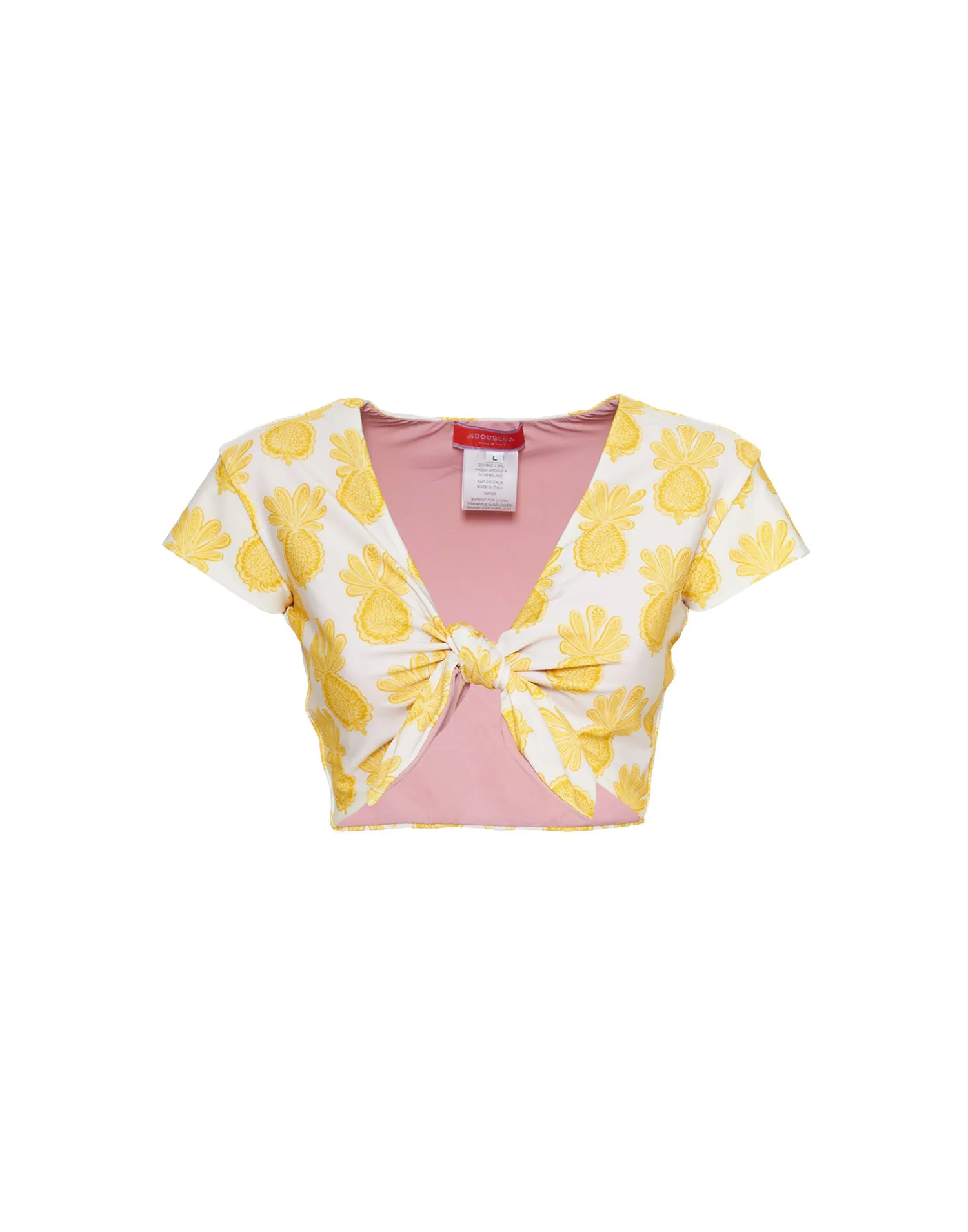 La DoubleJ Moda Mare<Bardot TopPineapple Sunflower White in Lycra