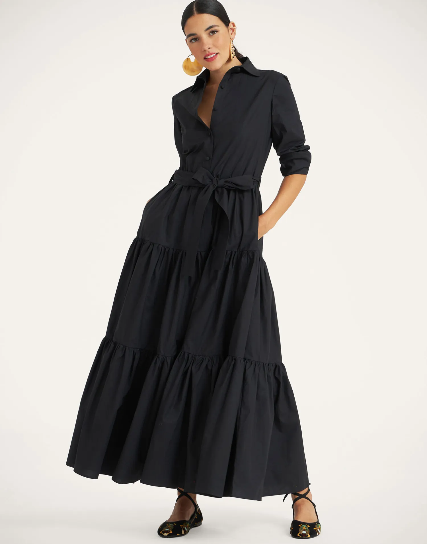 La DoubleJ Vestiti<Bellini DressSolid Black in Cotton Poplin