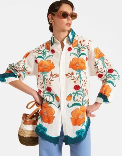 La DoubleJ Camicie E Top<Better Than Your Boyfriend's ShirtMorpheus Plac&eacute;e Orange in Summer Poplin