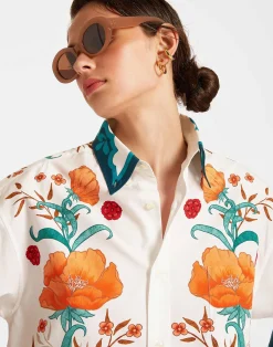 La DoubleJ Camicie E Top<Better Than Your Boyfriend's ShirtMorpheus Plac&eacute;e Orange in Summer Poplin