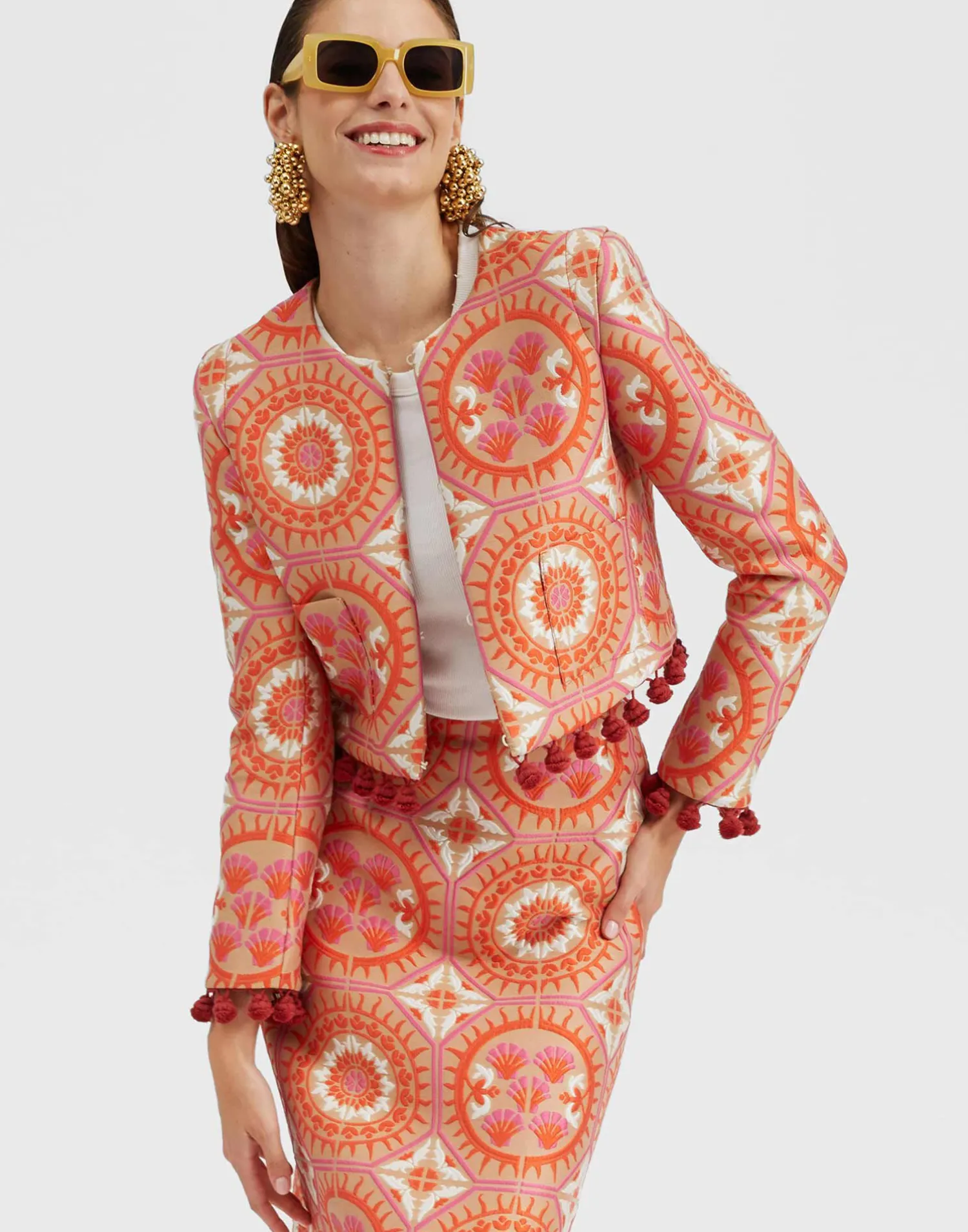 La DoubleJ Capispalla<Bijoux JacketSun Orange in Jacquard With Tassels