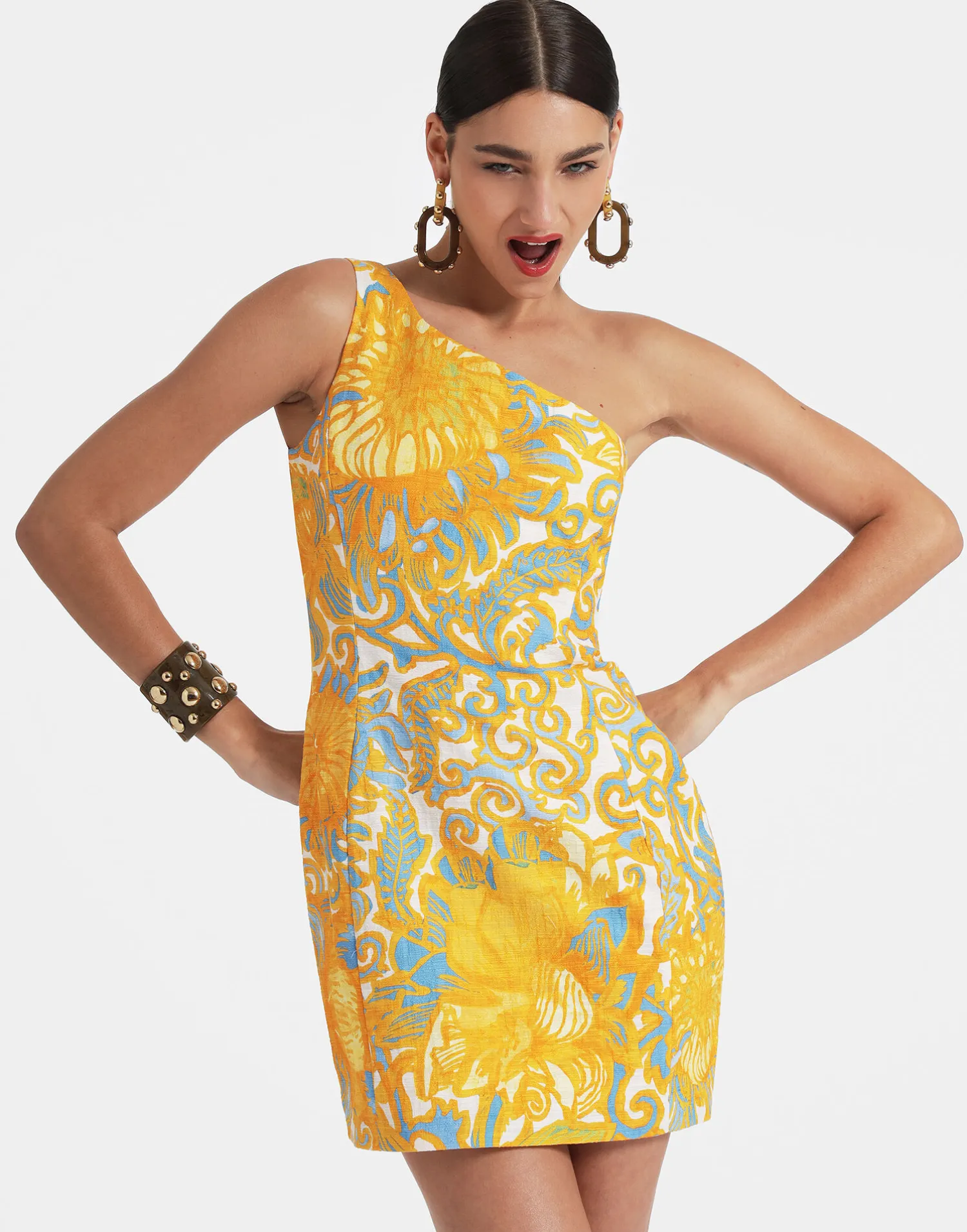 La DoubleJ Vestiti<Bold Shoulder Mini DressAnemone Orange in Shot Cotton