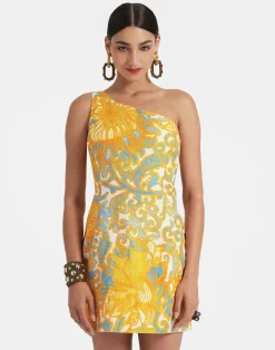 La DoubleJ Vestiti<Bold Shoulder Mini DressAnemone Orange in Shot Cotton
