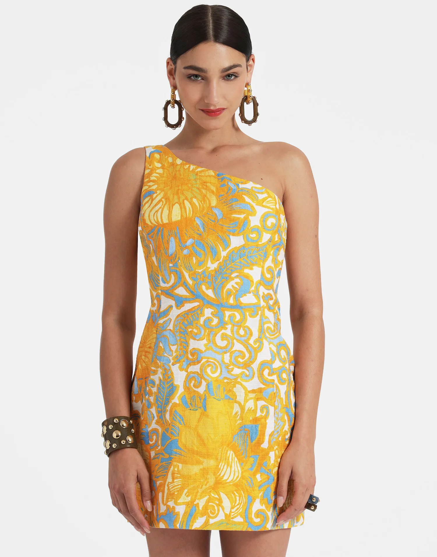 La DoubleJ Vestiti<Bold Shoulder Mini DressAnemone Orange in Shot Cotton
