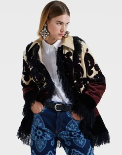 La DoubleJ Capispalla<Bonanza JacketCorsini Placée Cream in Cotton Velvet With Fringes