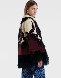 La DoubleJ Capispalla<Bonanza JacketCorsini Plac&eacute;e Cream in Cotton Velvet With Fringes