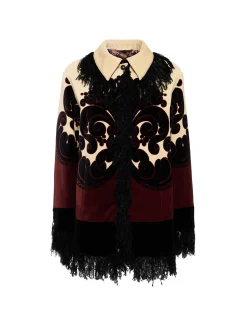 La DoubleJ Capispalla<Bonanza JacketCorsini Plac&eacute;e Cream in Cotton Velvet With Fringes