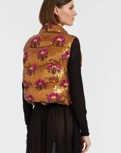 La DoubleJ Capispalla<Bonbon Puffer VestBronze in Textured Sequins