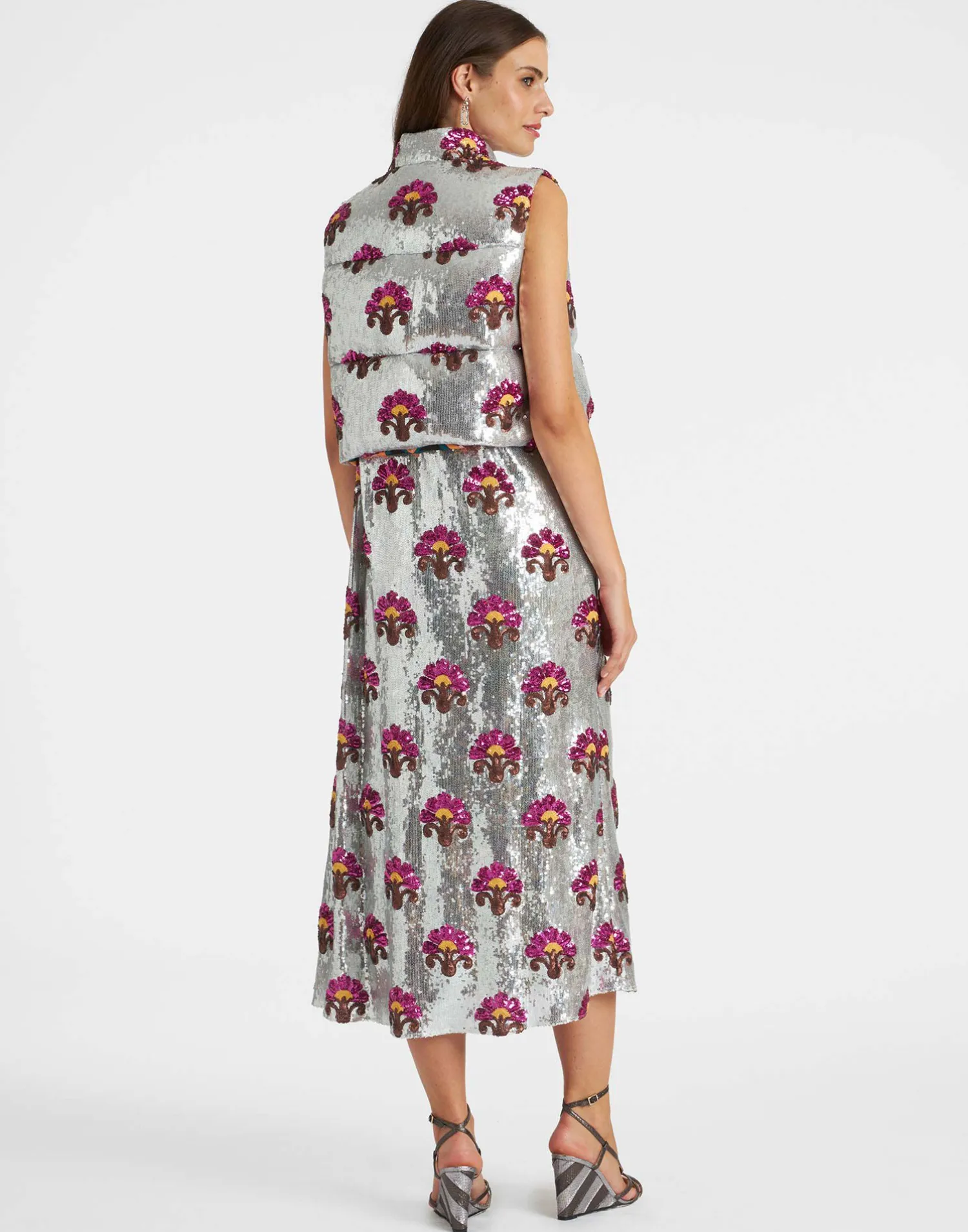 La DoubleJ Capispalla<Bonbon Puffer VestSilver in Textured Sequins