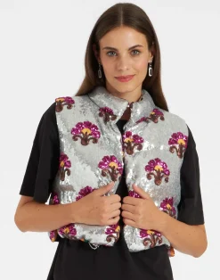 La DoubleJ Capispalla<Bonbon Puffer VestSilver in Textured Sequins