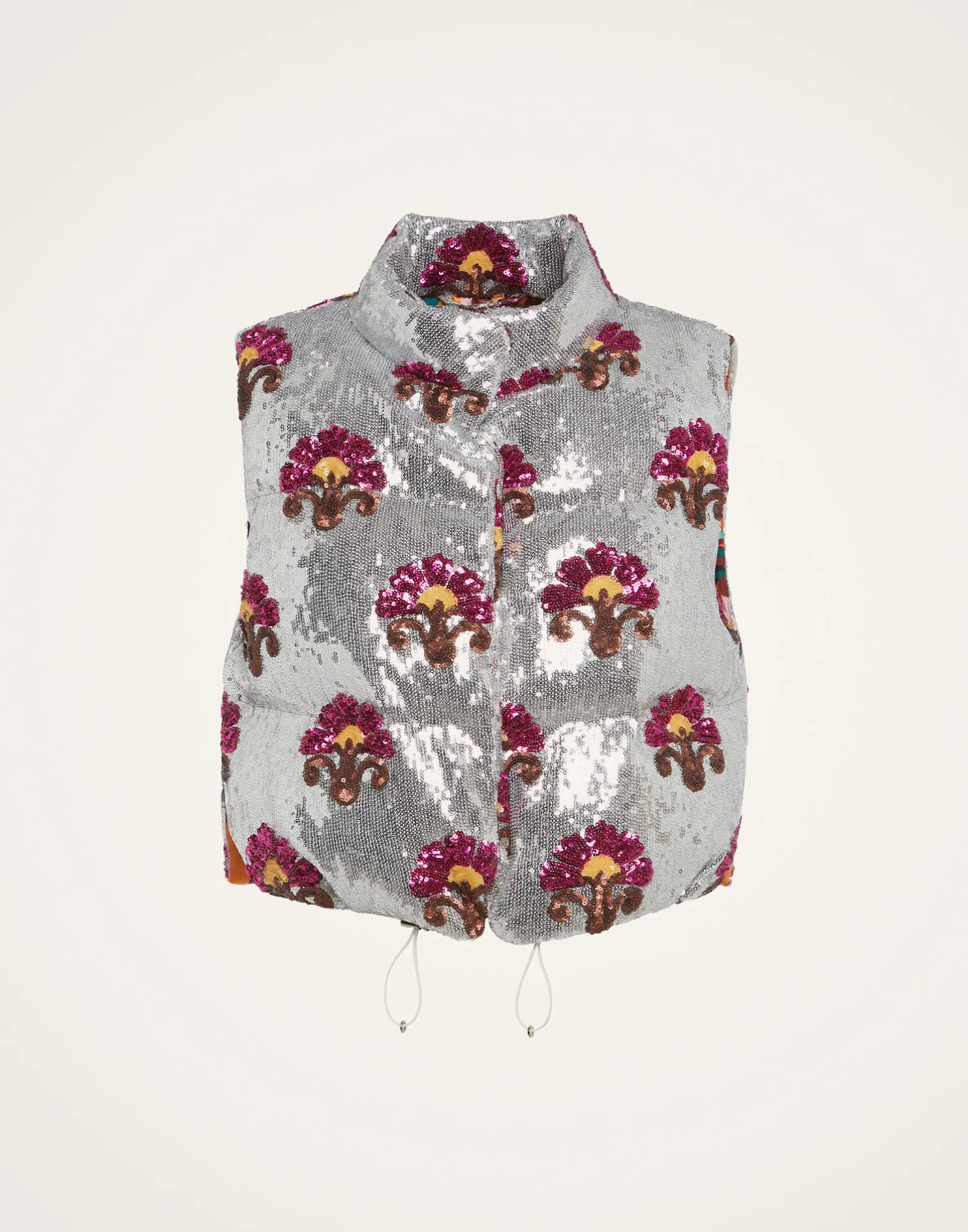 La DoubleJ Capispalla<Bonbon Puffer VestSilver in Textured Sequins