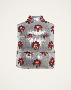 La DoubleJ Capispalla<Bonbon Puffer VestSilver in Textured Sequins