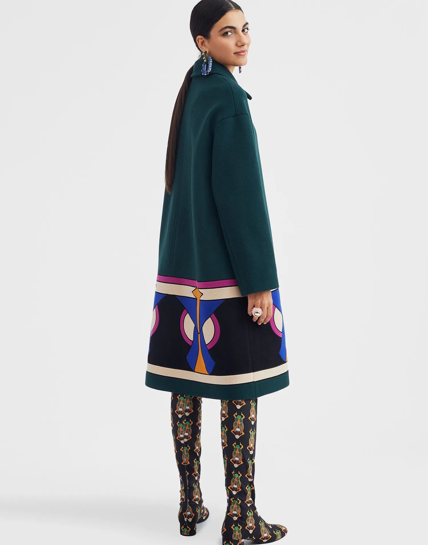 La DoubleJ Capispalla<Boxy Coat IntarsiaDark Green in Wool
