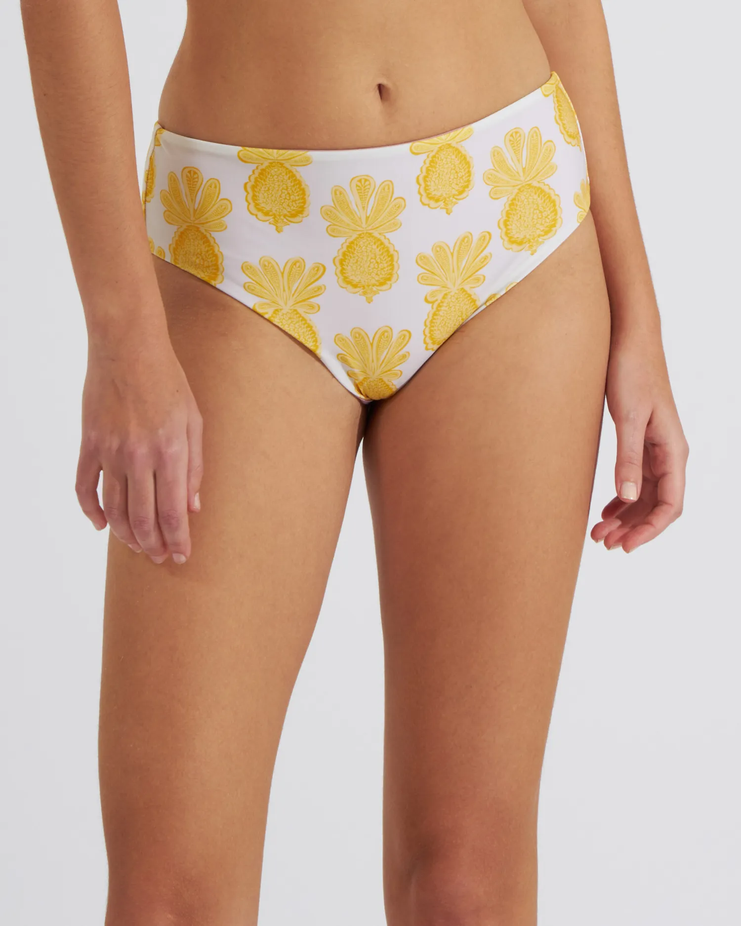 La DoubleJ Moda Mare<Boy BriefPineapple Sunflower White in Lycra
