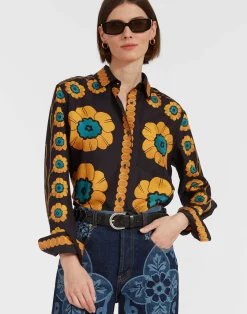 La DoubleJ Camicie E Top<Boy ShirtDaisychain Plac&eacute;e Orange in Silk Twill