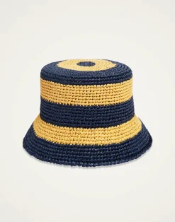 La DoubleJ Cappelli|Accessories<Bucket HatColor Block Navy in Raffia Crochet