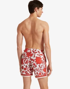 La DoubleJ Moda Mare<Bulldog Swim ShortsDragonflower Plac&egrave;e Red in Recycled Polyester