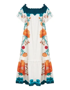 La DoubleJ Vestiti<Capalbio DressMorpheus Placée Orange in Summer Poplin