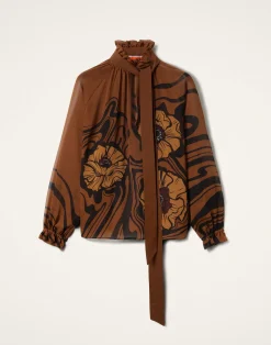 La DoubleJ Camicie E Top<Cerere BlouseBig Blooms Placée Brown in Silk Chiffon