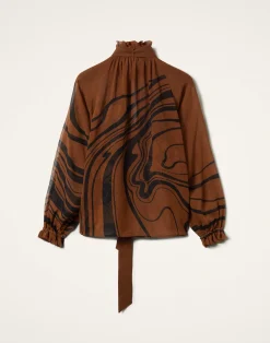 La DoubleJ Camicie E Top<Cerere BlouseBig Blooms Placée Brown in Silk Chiffon