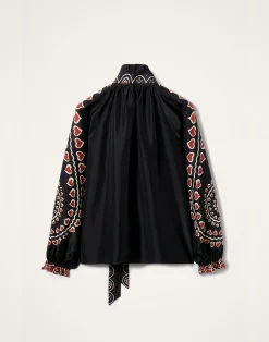 La DoubleJ Camicie E Top<Cerere BlouseGattopardo Placée Black in Silk Voile
