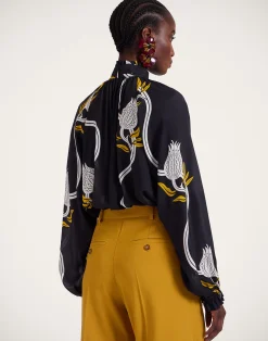 La DoubleJ Camicie E Top<Cerere BlouseMelograno Black & White in Crepe Marocain