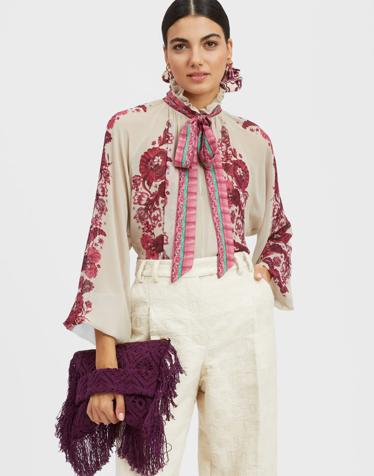 La DoubleJ Camicie E Top<Cerere BlouseZodiac Placée Purple in Silk Chiffon