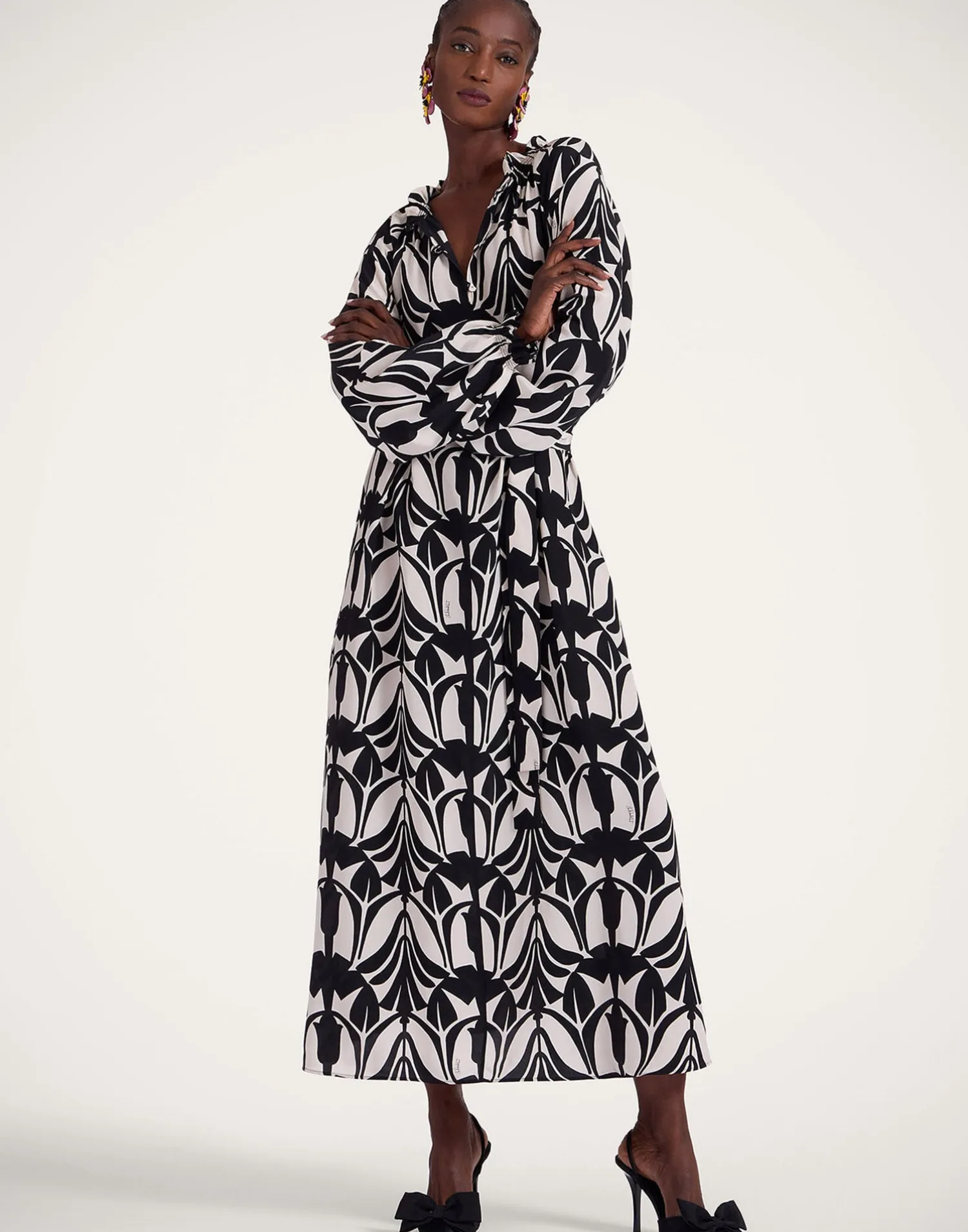 La DoubleJ Party Dressing<Cerere Shirt DressPapyrus Black & White in Crepe De Chine Silk
