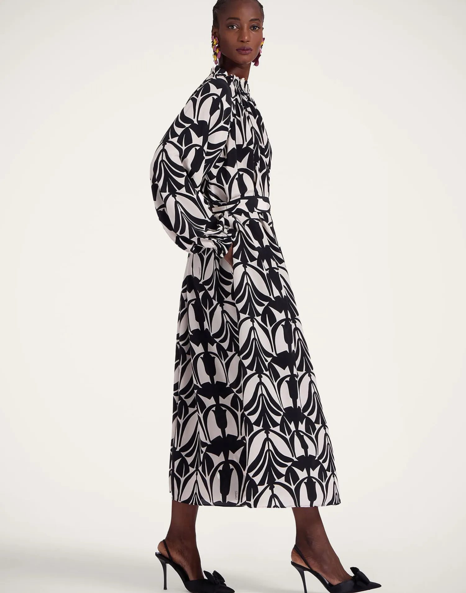 La DoubleJ Party Dressing<Cerere Shirt DressPapyrus Black & White in Crepe De Chine Silk