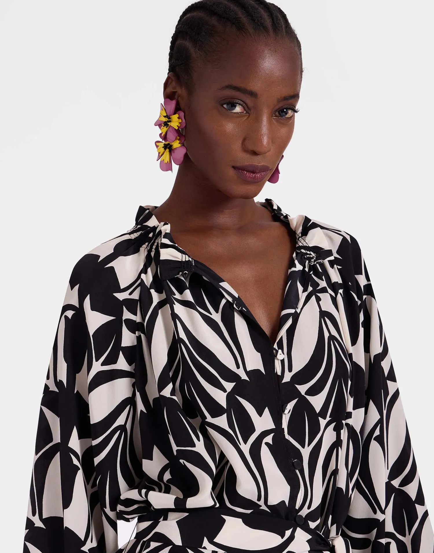 La DoubleJ Party Dressing<Cerere Shirt DressPapyrus Black & White in Crepe De Chine Silk