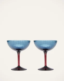 La DoubleJ Bicchieri|Vetro<Champagne Coupe Set of 2Blu Fumé in Glass