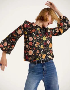 La DoubleJ Camicie E Top<Charming TopBotticelli Black in Silk Twill