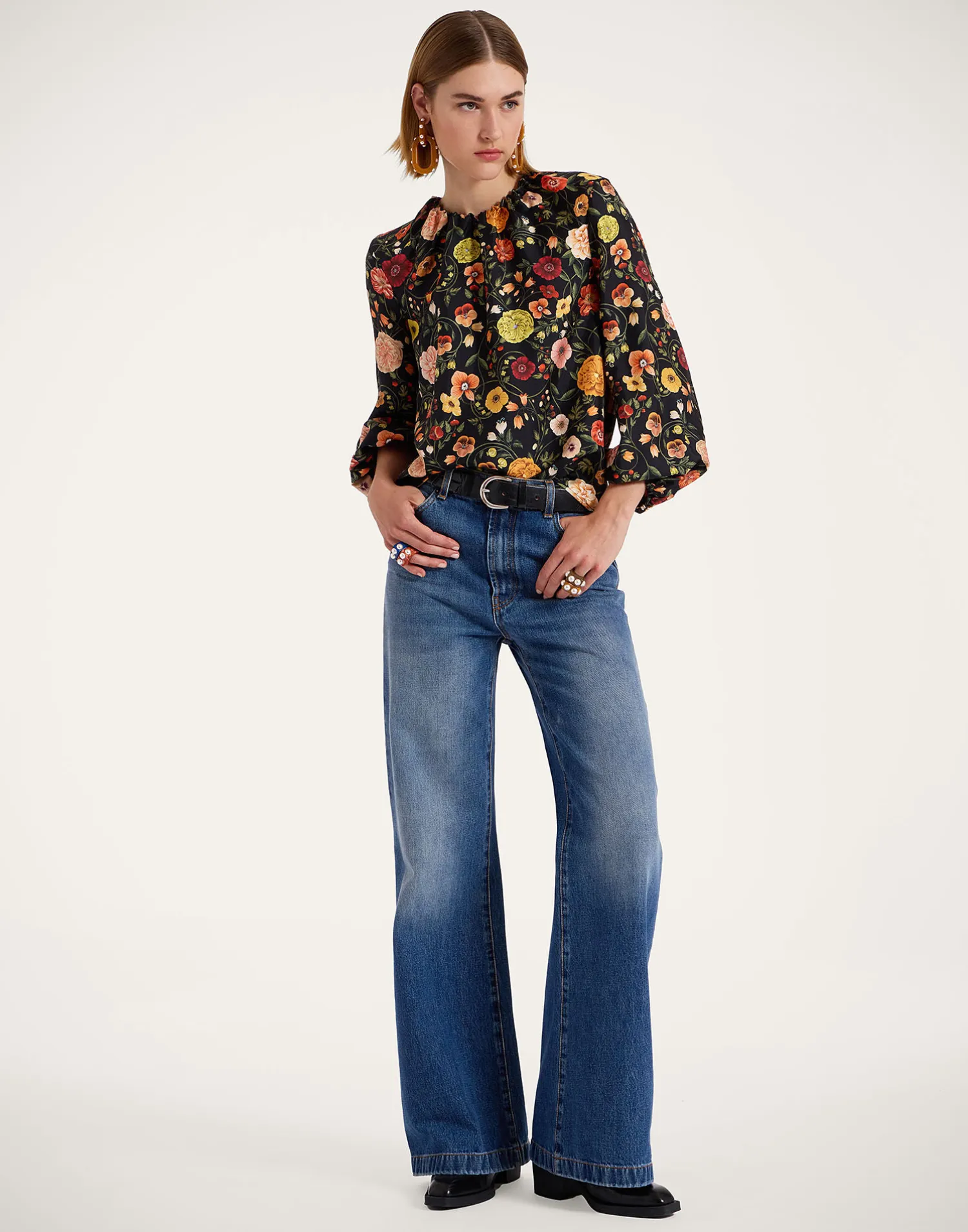 La DoubleJ Camicie E Top<Charming TopBotticelli Black in Silk Twill