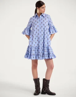 La DoubleJ Vestiti<Choux DressGryphos Light Blue in Cotton Poplin